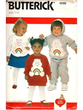 Butterick 6220 Toddler Size 1-2 Care Bears Tops and Pants Uncut Sewing Pattern